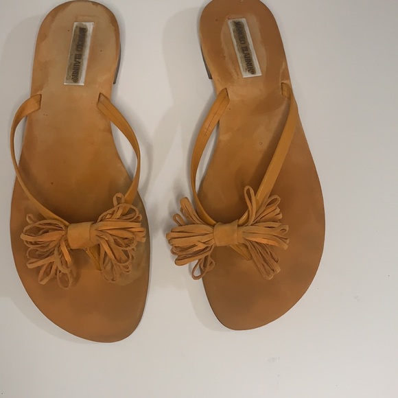 Manolo Blahnik size 11 orange suede tasseled flips - Picture 5 of 9